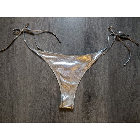 SKIMS Other - NWT SKIMS Metallic Swim Skimpy Triangle Bottom Side Tie Swimwear Nickle Size 4X